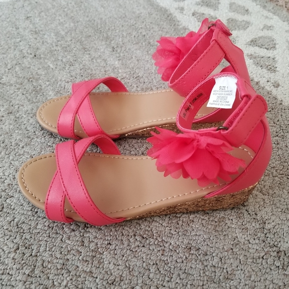 Gymboree Flower Glitter Wedge Sandals Size 1 - Picture 2 of 8